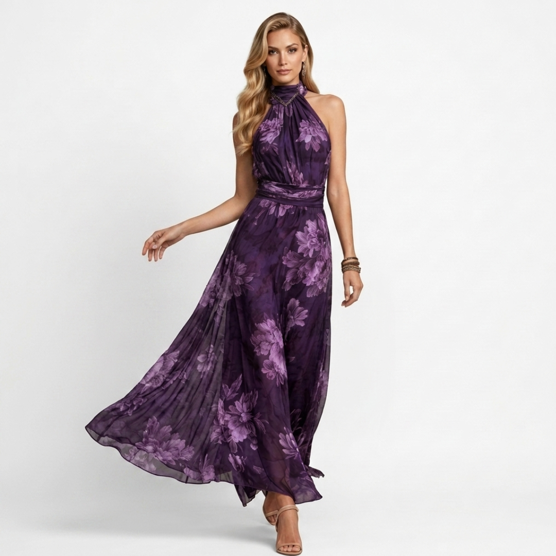 Violeta - Zelena maxi haljina s cvjetnim printom