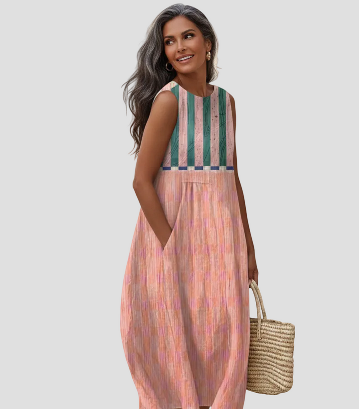 Barbara | Pastelna Prugasta Midi Haljina