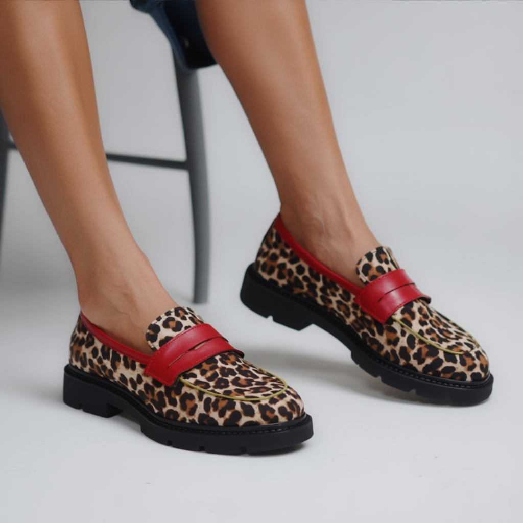 Marianna - Leopard mokasinke od sintetičke antilop kože s okruglim vrhom