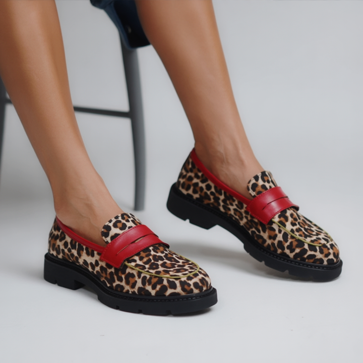 Marianna - Leopard mokasinke od sintetičke antilop kože s okruglim vrhom