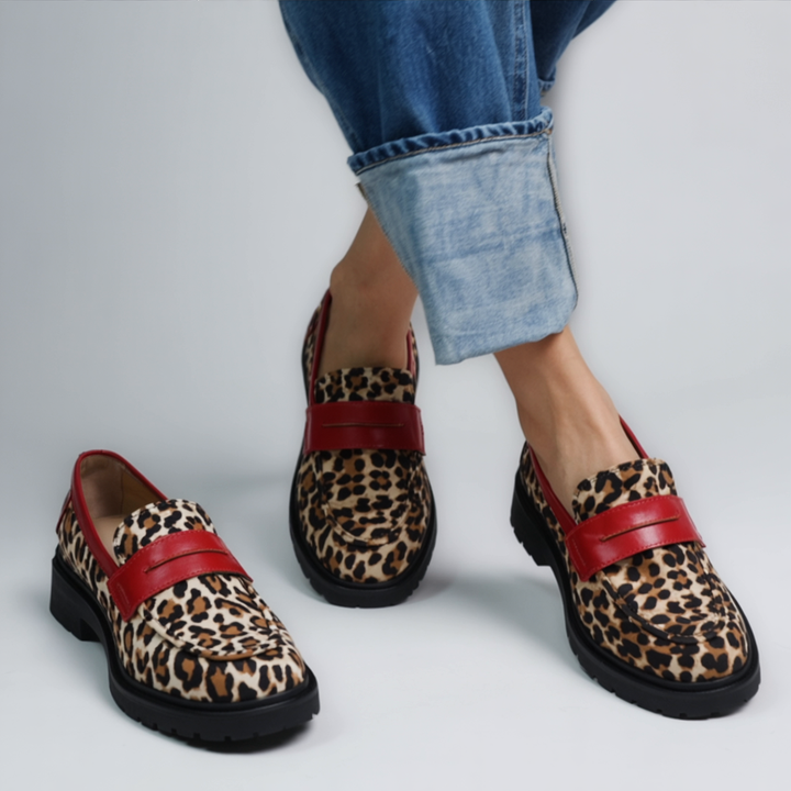 Marianna - Leopard mokasinke od sintetičke antilop kože s okruglim vrhom